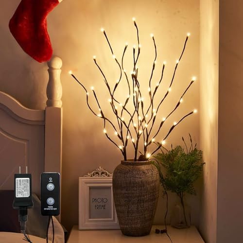 PEIDUO Lighted Brown Branches with Timer, 30Inch 3PK 60 LED Pathw...