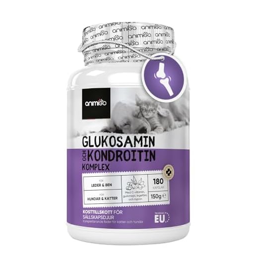 Animigo Glukosamin & kondroitin för katter och hundar - naturliga kosttillskott för hundar och katter - för hälsosamma ben, leder och brosk hos husdjur - med C-vitamin - Höghållfasthetskomplex - 180 kapslar