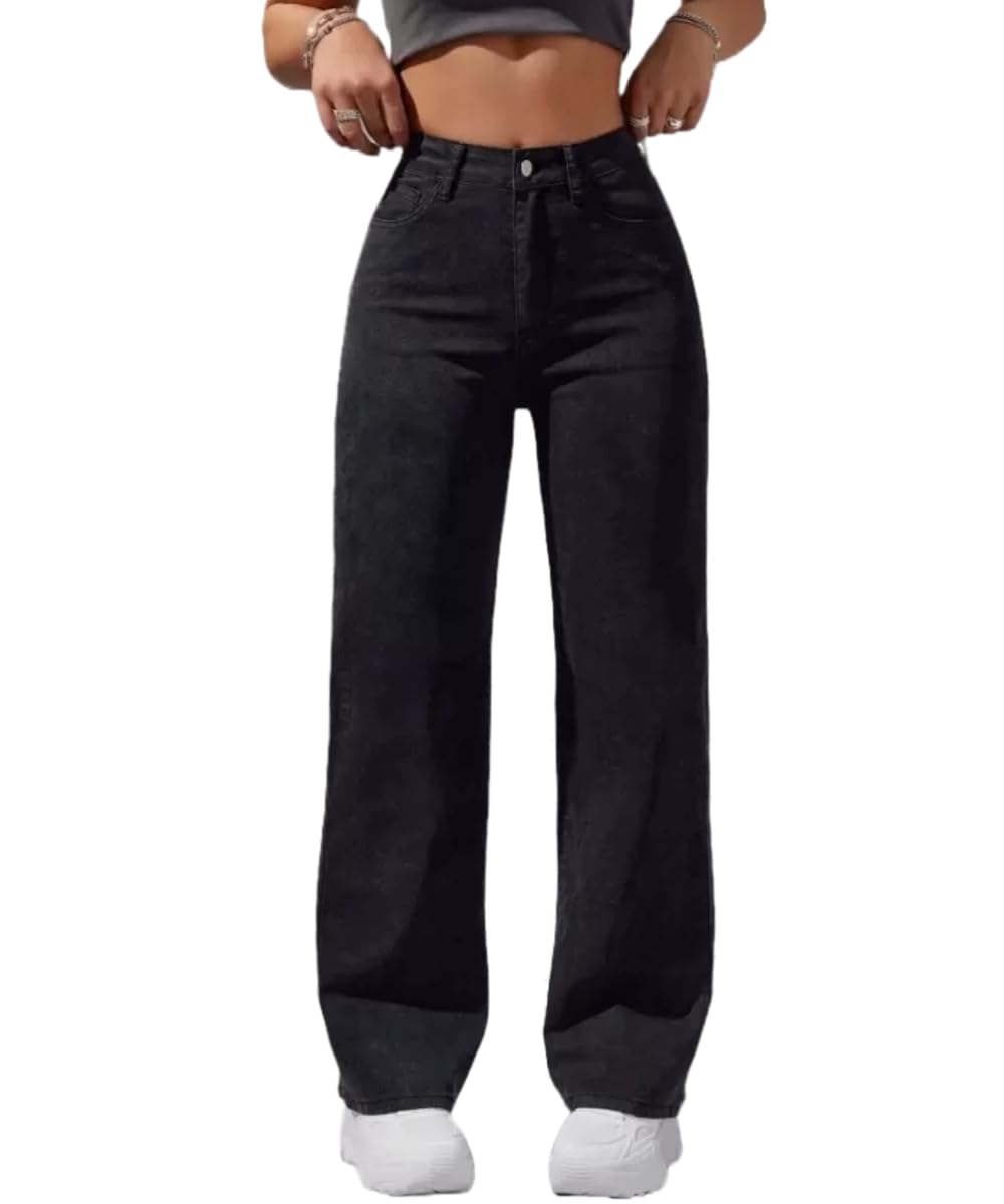 comfits High Waist Wide Leg Jeans, Baggy Style, Regular Fit, Black-picture-22