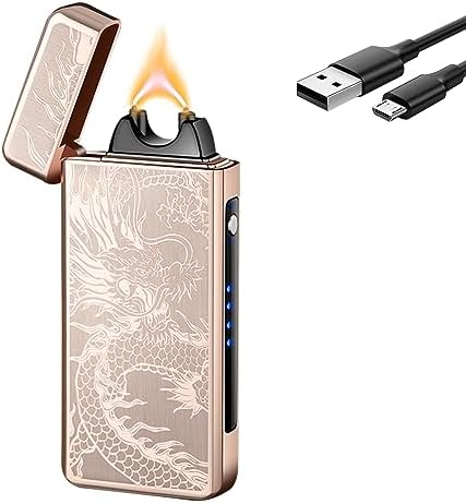YOZWOO Electric Lighter Rechargeable, High Power Flame Arc Lighter, USB Lighters with LED Battery Indicator, Windproof Electronic Lighters for Candle Camping with Gift Box (Gold Dragon)