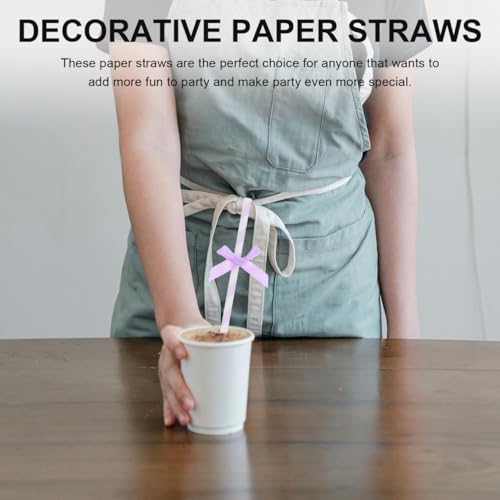 60 pitillos de papel rayados con moño para fiestas miniatura 3