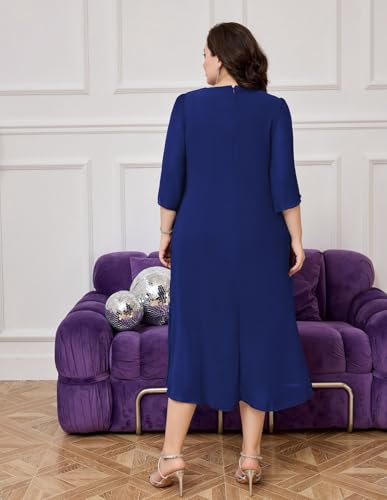 Image of Hanna Nikole Womens Plus Size Chiffon Cocktail Dress Ruffle 3 /4 Sleeve Wedding Guest Party Dresses with High Low Hem