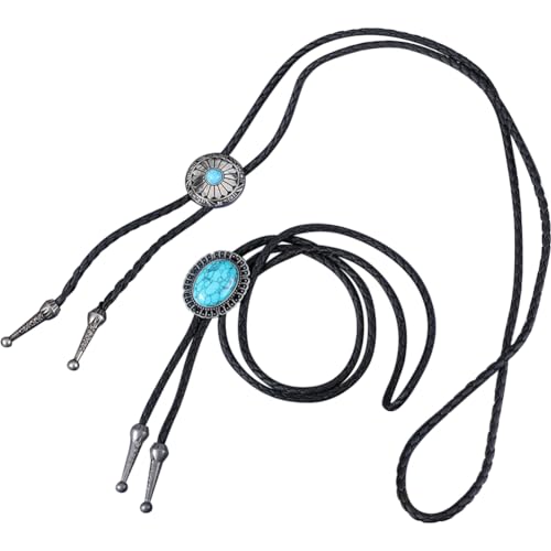GORGECRAFT 2 Styles Vantage Bolo Tie Cowboy Cuir Turquoise Pierre Cravate Western Amérindien Rétro Corde Cordon Pendentif Collier pour Accessoires de Costume...