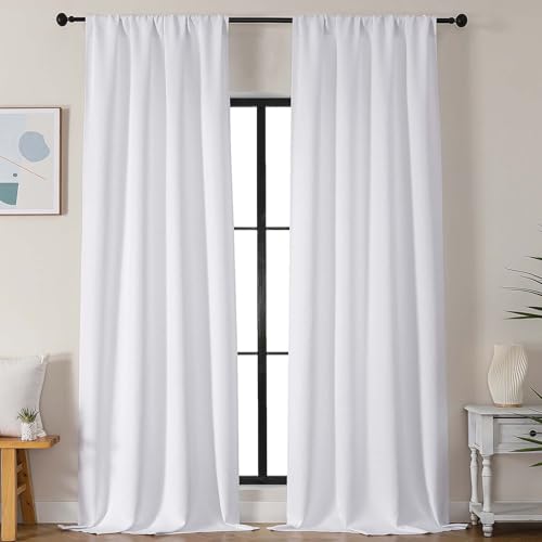 Image of Simplebrand Pure White Light Filtering Curtains for Bedroom 102 Inches Long 2 Panels, Solid Thermal Insulated, Energy Saving Living Room Window Treatment Curtains Light Filtering, W50 x L102 Inch