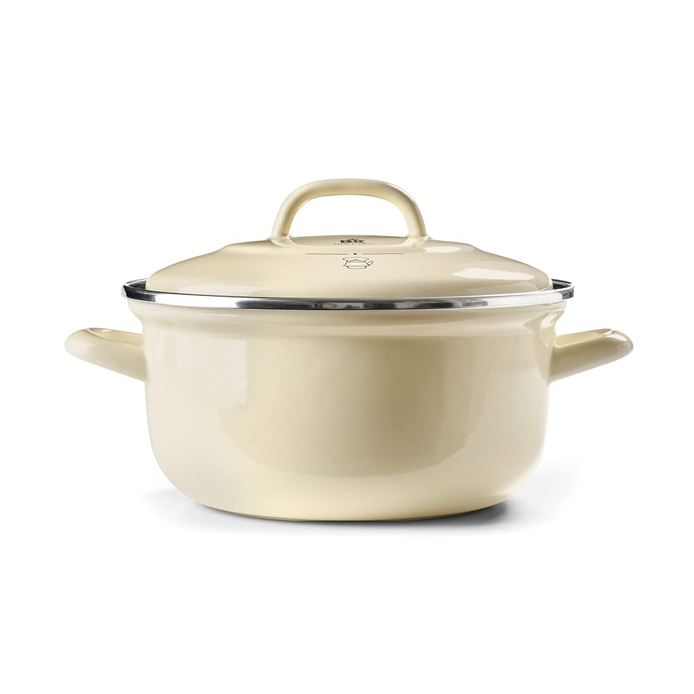 BK Indigo Patrimonio Olandese Casseruola Rotonda Smaltata con Coperchio con Rivestimento Antiaderente Ceramico Senza PFAS, 24 cm/4,2 Litri, Induzione, Lavabile in Lavastoviglie e in Forno, Crema
