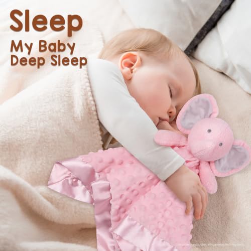 Image of Baby Security Blanket, Soft Baby Lovey Toy Blanket for Girls, Snuggle Toy Lovie Newborn Gift, Stuffed Animals Pink Elephant 16 Inch