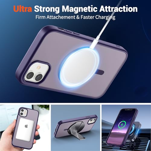 Image of SUPFINE Magnetic for iPhone 11 Phone Case (Compatible with MagSafe) (Military Grade Drop Protection) Translucent Matte Shockproof Phone Cover,Dark Purple