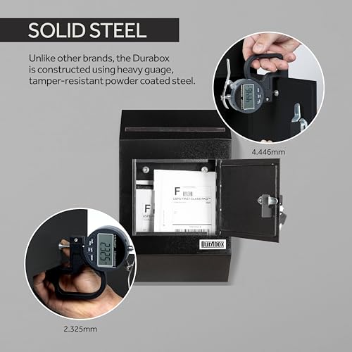 Image of Durabox Drop Box Deposit Safe 10 x 4 x 16 inch Heavy Duty Steel with Slim Profile Wall Mailbox with Wide Deposit Slot for Letters, Documents Checks and Cash for Home, Office & Commercial (W300) (Black)