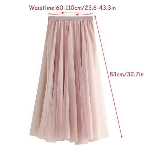 Women’s Tulle Midi Long Skirts, Elastic High Waist Pleated Mesh Flowy A-Line Long Tutu Fairy Skirt3
