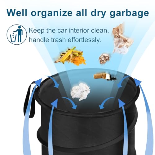 Image of Car Trash Can, 2 Packs 4 Gallons Garbage Can, Collapsible Trash Bin | Pop-Up Trash Can for Car Front Back Seat, Portable Car Trash Bag Hanging for Vehicle SUV Rv Truck Accessories Interior, Black