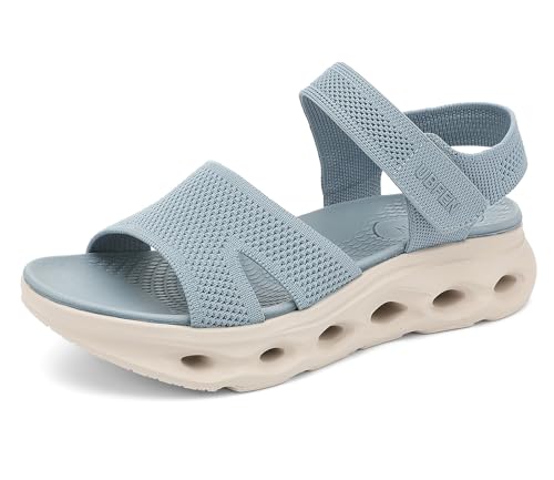 Image of UBFEN Womens Comfortable Walking Sandals with Cushioned Sole | Non-Slip Rocker Bottom, Arch Support, Adjustable Straps, Lightweight Water Sport Platform Summer