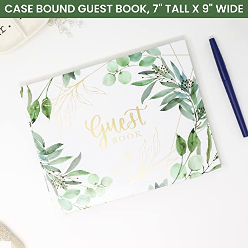 Bloom Daily Planners Wedding Guest Book (120 Pages) Guest Sign-In Book Guest Registry Guestbook - White Cover With Gold Foil, Gilded Edges And Gold Page Marker Hardbound 7" X 9" (Eucalyptus) #TOP1