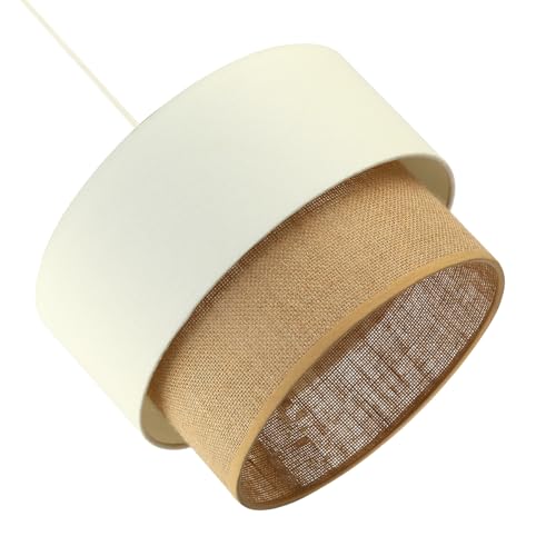 Modern Designer Double Tier Cream Fabric Linen and Natural Rattan Pendant Light Shade | 22cm x 30cm | Chic Style by Happy Homewares - Image 5