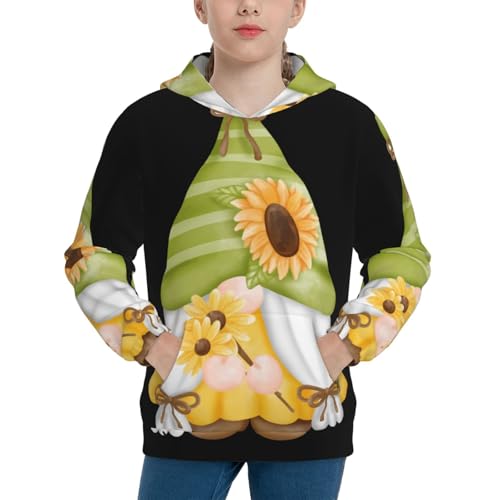 Sunflower Gnomes Kids Pullover Hoodies Boys Sweatshirts Girls Athletic Clothes with Pocket