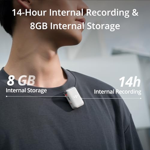 Image of DJI Mic 2 Transmitter (Pearl White), Wireless Microphone with Intelligent Noise Cancelling, 14-Hour Internal Recording, 6-Hour Battery, Magnetic Attachment, Bluetooth Microphone, YouTube, Vlogs | 8GB Internal, 24-Bit /48khz, 6h Battery, 18h with Charging Case, 250m Range, Noise Cancelling