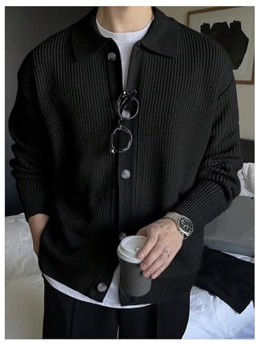 Floerns Men's Long Sleeve Button Down Lapel Collar Drop Shoulder Cardigan Sweater4