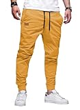 JMIERR Mens Casual Joggers Pants - Cotton Drawstring Chino Cargo Pants Twill Track Jogging Sweatpants Travel Essentials with Pockets, 2XL, Yellow