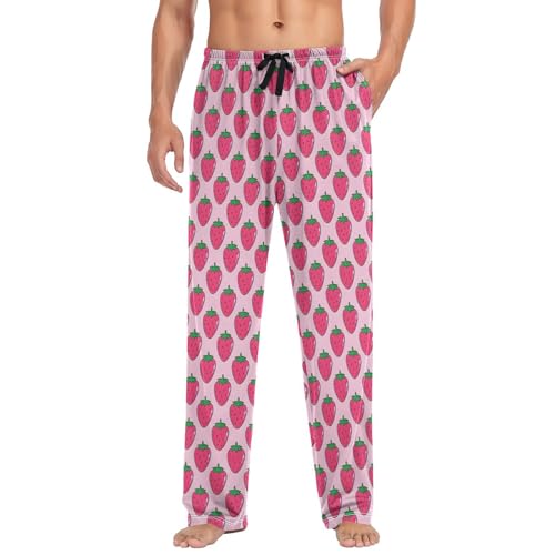 Men's Strawberry Pajama Pants with Elastic Waistband | Soft Lounge Sleepwear | Breathable Sleep Pants for Home（117）3