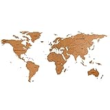 Holz Weltkarte Kunst 3d | Weltkarte wand | World map | Wall Art Dekoration | Reisekarte für Wand. Wall Art Weltkarte für Büro Dekor oder Wohnzimmer (125 x 59 cm, Braun)