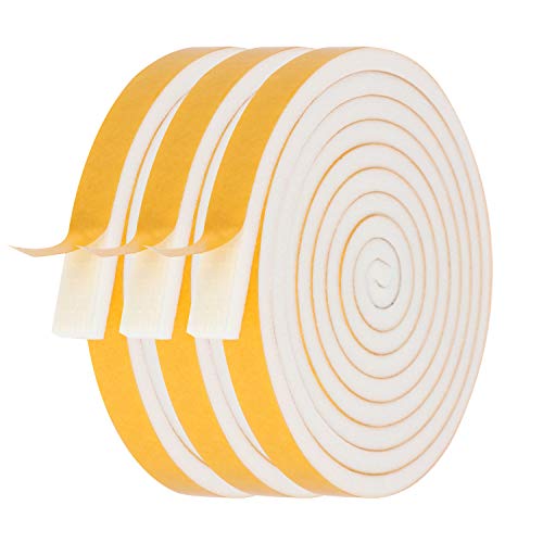 Foam Weatherstrip Tape 3 Rolls, 1/2 Inch Wide X 1/4 Inch Thick Total 20 Feet Long, Foam Strips with Adhesive High Density Foam Tape for Doors and Windows Insulation (6.5ft x 3 Rolls)