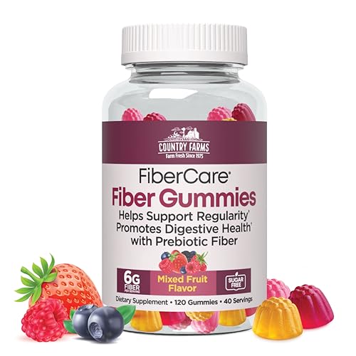 Country Farms Fiber Care Prebiotic Gummies 6g of Fiber Per Serving GLP-1 Booster FOS from Beets Digestive Health and Bloat Supports Regularity Mixed Fruit Flavor 120 Gummies 40 Servings