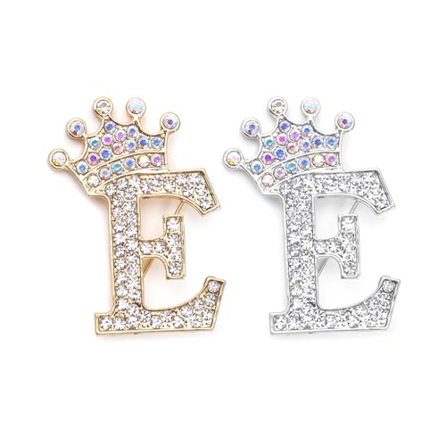 Image of Letter Rhinestone Brooches for Women Gold Silver Initial Crown Lapel Bag Clothing Dress Custom Jewelry Gifts