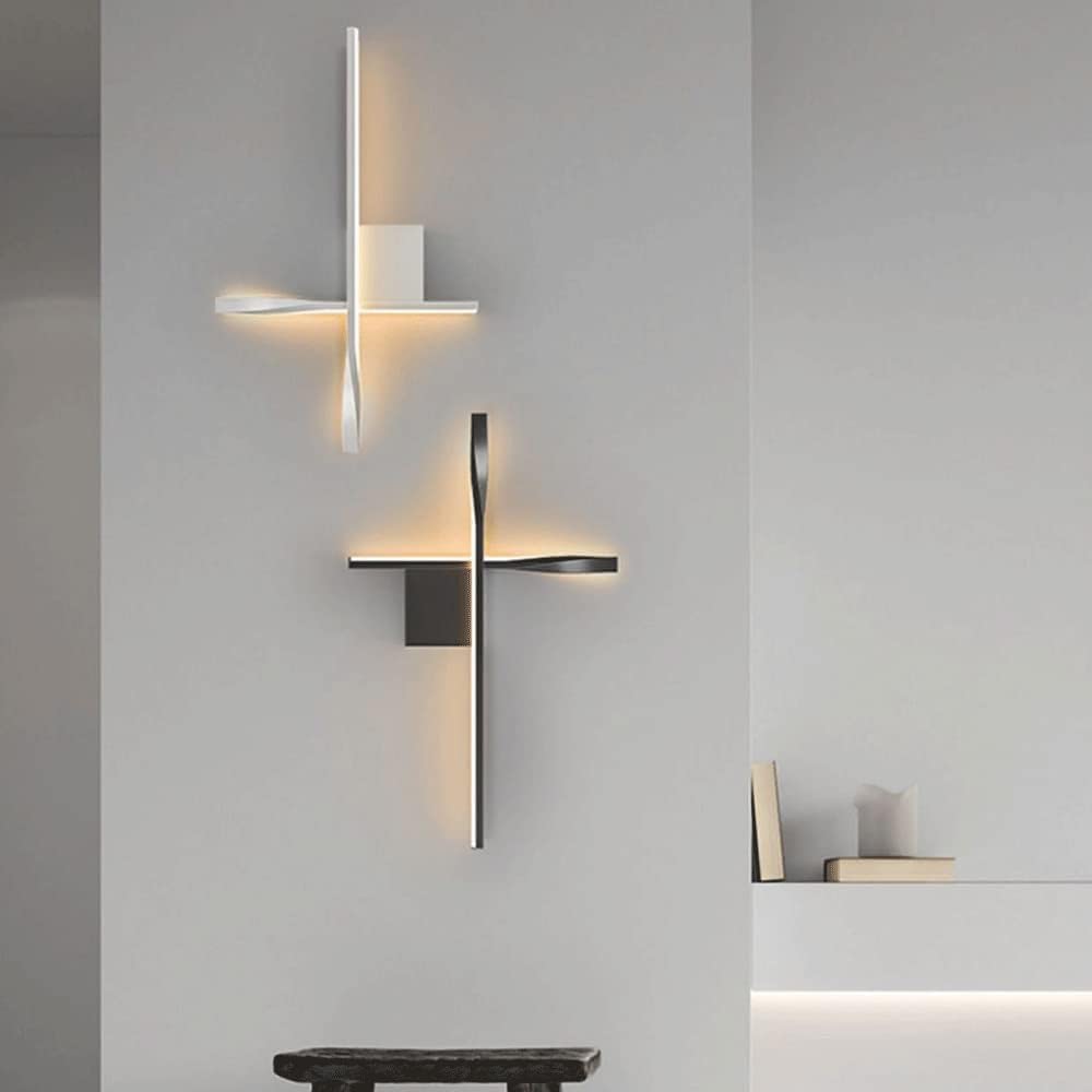 Nowoczesna dekoracyjna lampa ścienna LED do sypialni - liniowa lampa ścienna w kształcie krzyża, długa metalowa lampa z akrylowym kloszem