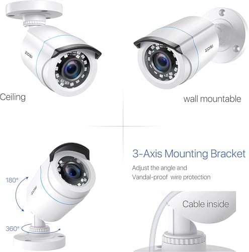 Zosi 4 X 2Mp 1080P Hd-Tvi Home Security Camera Outdoor Indoor 1920Tvl,24Pcs Leds,80Ft Night Vision, 90°View Angle, Weatherproof Outside Surveillance Cctv Bullet Camera thumb #7