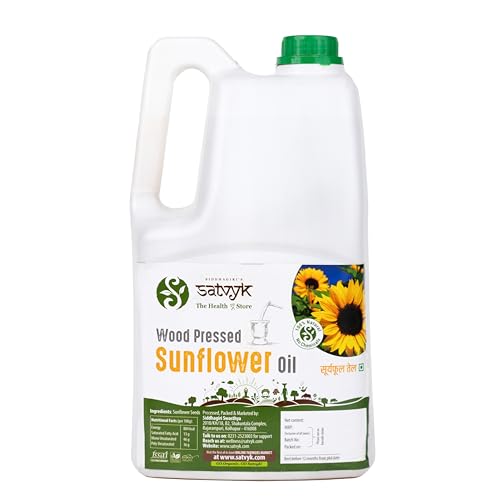 Image of S Siddhagiri's SATVYK THE HEALTH re STORE Wood Pressed Sunflower Oil - (5Ltr Can) - | Unrefined Cooking Oil| Wooden Ghani | High in Anti-Oxidants | Kachi Ghani Sunflower Oil