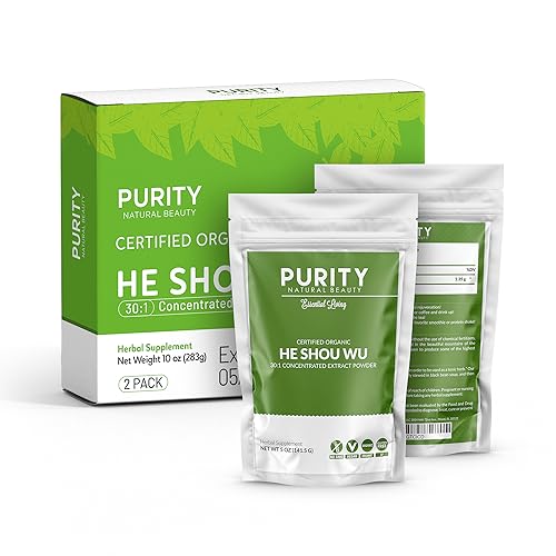 Purity Natural Beauty Certified Organic He Shou Wu - Large 5oz Bag of 30:1 Concentrated-Fo-ti - Organic Foti Extract- Fo ti He Shou Wu Organic (Pack of 2-10 Ounces)