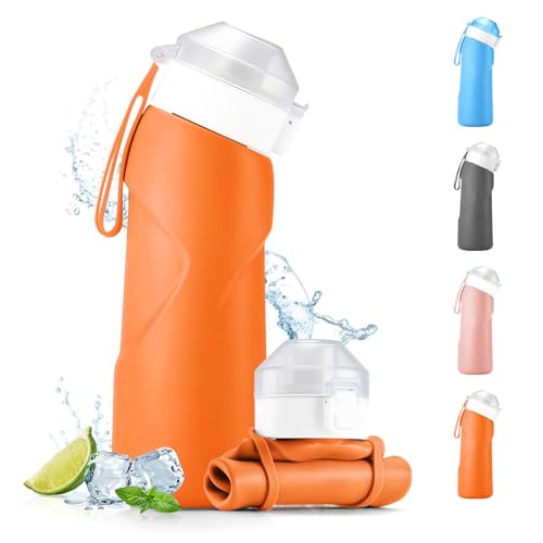 SilverChry Botella Plegable Silicona 700ml, Botella Agua Plegable Libre de BPA, Antigoteo, Portátil, soft flask, Ideal para Viaje, Running, Camping y Gimnasio (Naranja)
