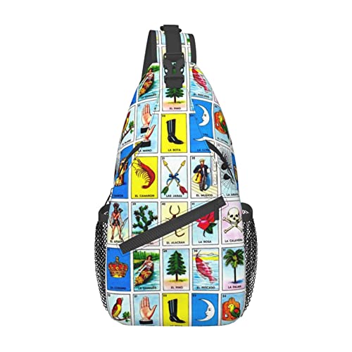 Mexican Loteria Cards Crossbody Bags Women Men Cross Chest Bag Adjustable Sling Backpack Shoulder Bag For Cycling Travel Sport Hiking