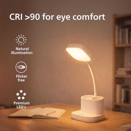 Image of Philips 5W CLARO White LED Desk Light | 3-in-1 Study & Table Lamp | EyeComfort Technology | Adjustable Design | Energy Efficient LED Desk Lamp for Study, Work & Reading | Pack of 1