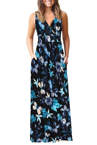Image of AUSELILY Maxi Dresses for Women Summer Casual Sleeveless V Neck Wrap Dress | Sleeveless Long maxi dress with wrap V neck & side pockets, for formal cocktail, beach & casual daily wear