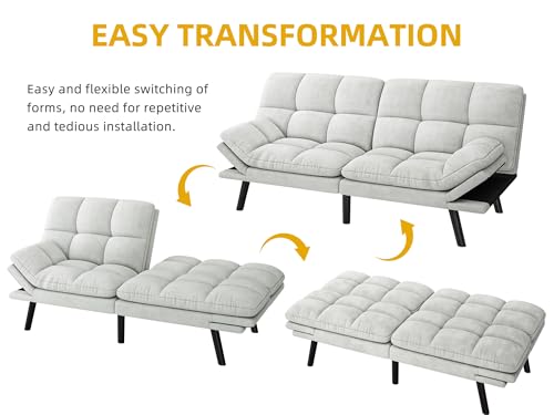 DWVO Multifunctional Futon Sofa Bed, Convertible Sleeper Sofa, 70" Folding Futon Set for Living Room Home Office Aprtment, Modern Folding Couch with Adjustable Backrest & Armrests, Beige