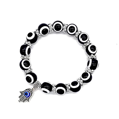 Pingyongchang 4pcs Evil Eye Hamsa Blue Beaded Charm Stretch Bracelet Hand of Fatima Turkish Lucky Evil Eye Bracelet for Protection and Blessing4