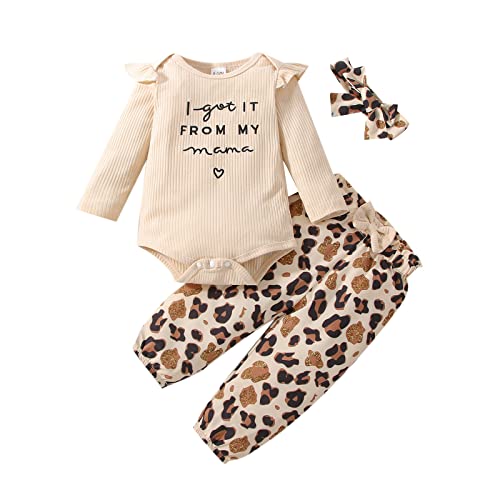Image of vivifayee Infant Newborn Baby Girl Clothes Outfits Ruffled Long Sleeve Romper Pants Set Headband Toddler Clothing 3Pcs