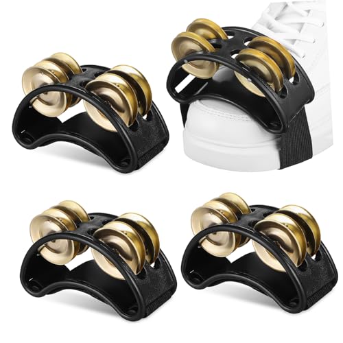 VANZACK 4Pcs Foot Tambourines with Metal Jingle Bells Percussion Instruments for Drum and Guitar Playing for Music Shakers and Foot Percussion