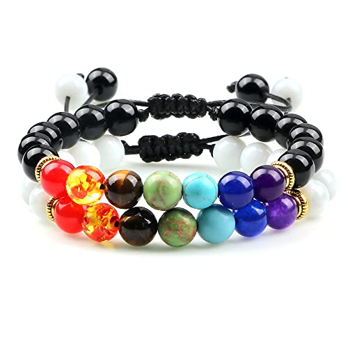 Bracelets 7 Chakra en œil de tigre et pierre de lave pour homme et femme x2