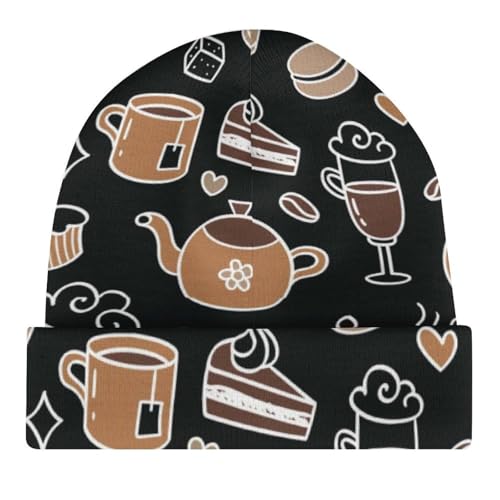 Cartoon Coffee Pattern Kids Beanie Hat for for Girls Boys Children Cap Winter Knitted Chemo Cancer Headwear Accessories Gifts Decoration4