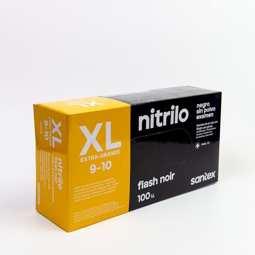 Santex Guantes de Nitrilo Negro, Talla XL, Sin Polvo, 4.5g, Sin Látex, Ajuste Ergonómico, Para Cocina Profesional y Doméstica