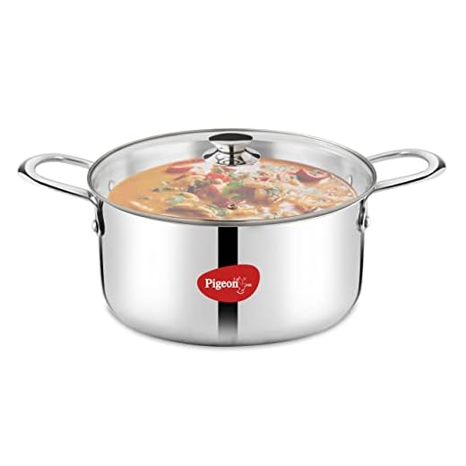 Pigeon Elite Stainless Steel Triply Casserole 22 cm, Gas Stove and Induction Compatible for Fast Cooking and Longer Heat Retention, Along with Even Heat Distribution- Silver