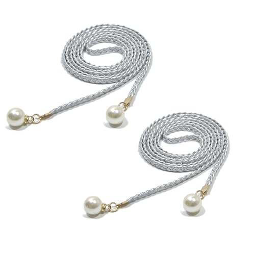 Waist Belt For Women, 2Pcs Woven Waist Rope Adjustable Laceup Belt With Pearls Decors For Women Dresses And Skirt