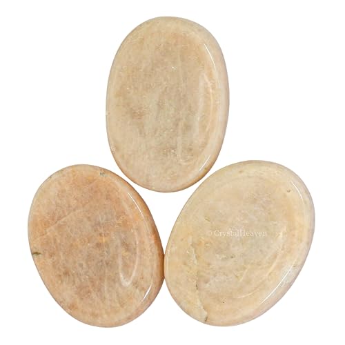Image of Cream Moonstone Crystal Thumb Worry Pebbles Stones for Anxiety Stress Relief Massage - AAA Grade Original Healing Gemstone Agate Rubbing Stone for Yoga Meditation Spiritual Reiki Feng Shui
