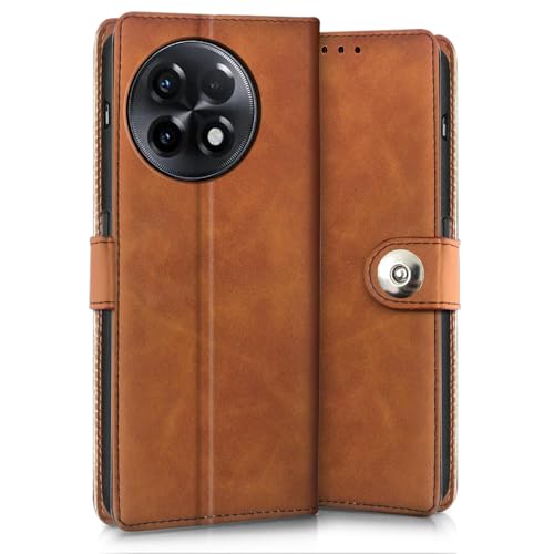Image of WOW IMAGINE Shock Proof Flip Cover Back Case for 1+ OnePlus 11R 5G (Magnetic Button Flip Case | Wallet Pockets & Stand | Leather Finish | Alder Brown)