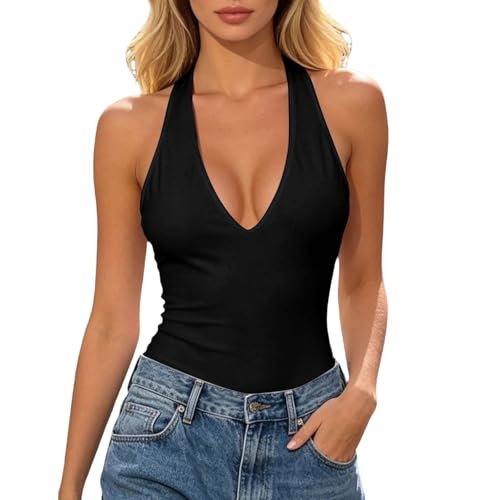 Body sin espalda con escote V profundo en negro y rojo para mujer