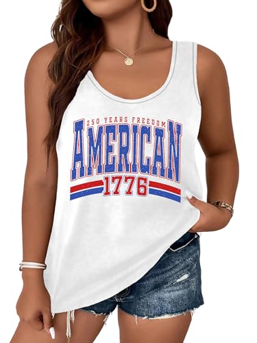 Image of Ithalt Plus Size 4th of July Tops for Women American Flag Tank Tops USA Patriotic Shirts Red White and Blue Sleeveless