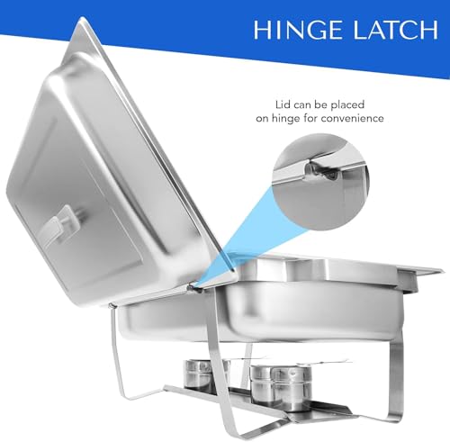 Chafing Dish Set, 8 Qt 4-Pack – No Assembly, Satin Finish Stainless Steel with Full-Size Pans, Lids, Water Pans, Folding Stands & Fuel Tray Holders – Catering Warmers
