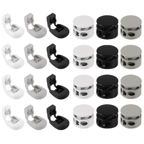 Lonely high heels 24 pezzi Fermacorda a Molla 2 foro Estremità per Corda Metallo Stopper Abiti Cordicelle Ferma Corda per Abiti Cordicelle Zaini Cordicelle (Nero Bianco Grigio)