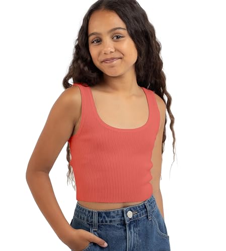 Image of KYDA KIDS Girl's Casual Sleeveless Solid Cotton Rib Knitted Square Neck Crop Tank Top for Girls